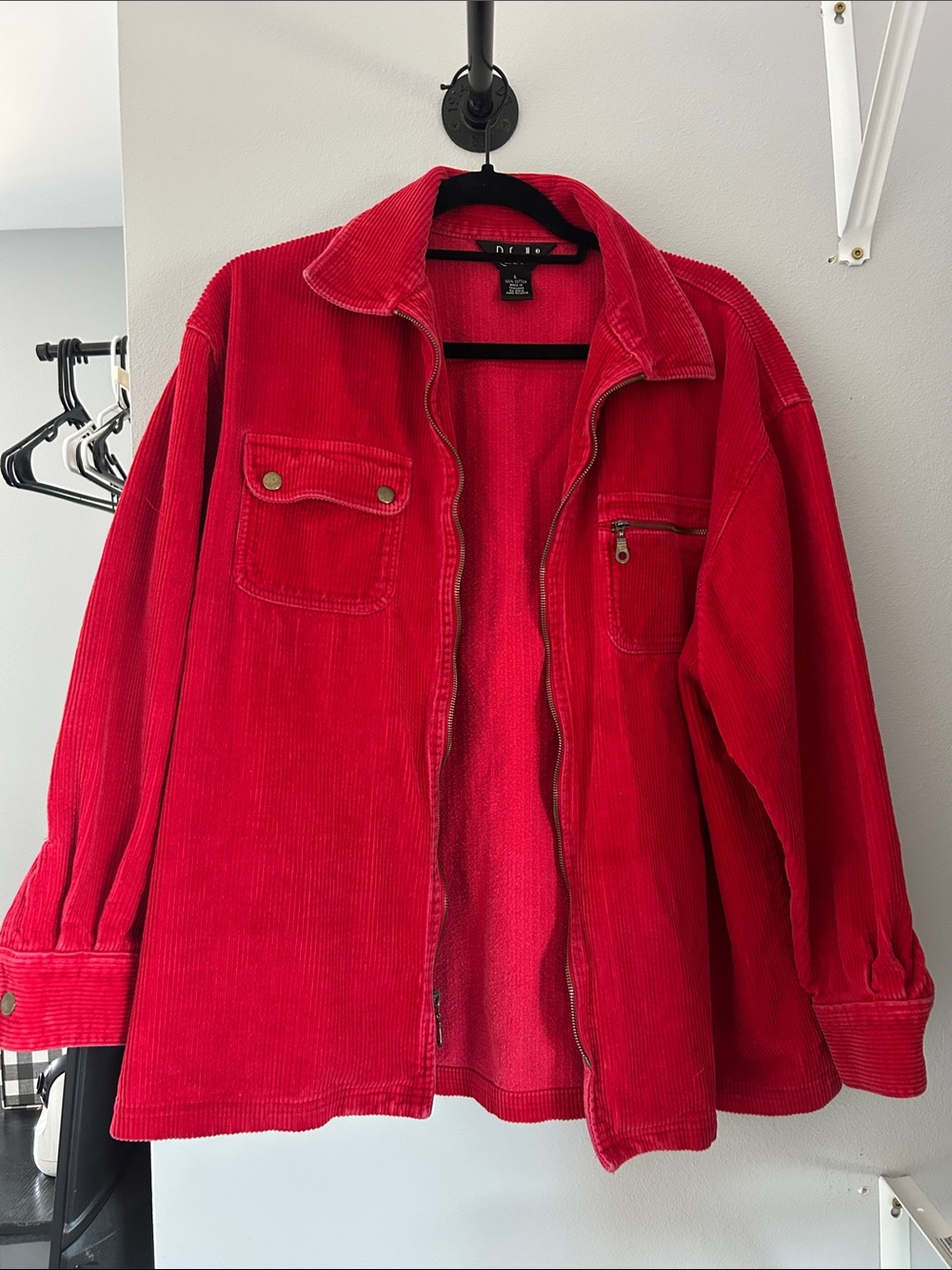 Vintage Women's Red Corduroy Zip-Front Jacket - Relaxed Fit